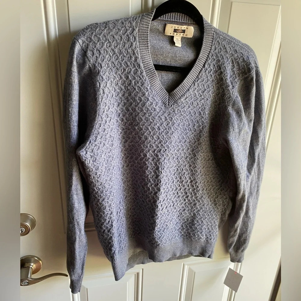 Joseph Abboud Men's Sweater Blue 45% Merino Wool V-Neck Pullover Long Sleeves XL
